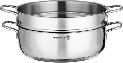 Korkmaz Perla Double Stainless Steel Saucepan, 28cm, Glass Lid - Silver product image 2