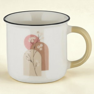 Al Saif Gallery Porcelain Mug, 350 ml, Floral Pattern with Black Rim - White product image