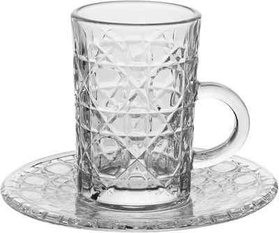 طقم تقديم فناجين وبيالات زجاج، 36 قطعة، صحون، 12 سم، مشجر - شفاف product image 3