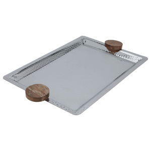 Al Saif Gallery Steel Presentation Topper, 3.5 x 33 x 55.5 cm, Rectangle, Wooden Handle - Silver product image 2