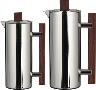 Al Saif Gallery Al-Markaz Thermos Set, 0.7/1 Liter, 2 Pieces, Glass Inner Container, Stainless Steel Outer Body, Push Button - Dark Wood Shiny Silver product image 2