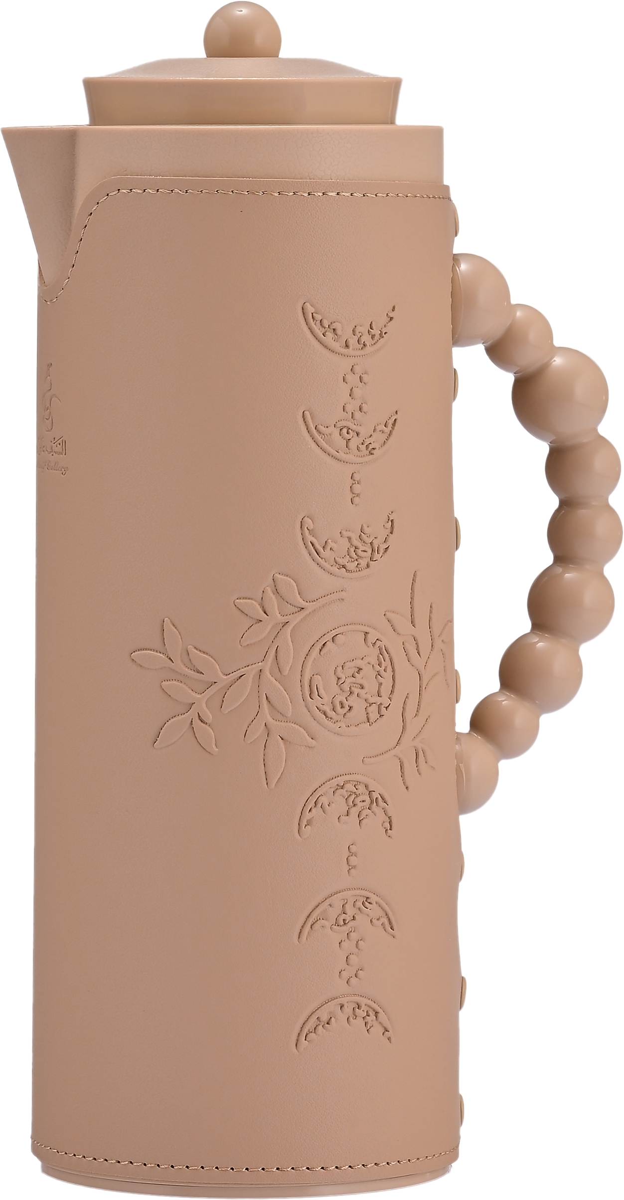 Al Saif Gallery Royal 7T thermos, 1 liter, leather covered, moon pattern, glass inner case, plastic outer shell - light brown product image