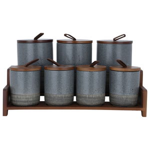 طقم علب بهارات بورسلان السيف غاليري، 7 قطع، بستاند - رمادي product image