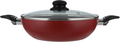 مقلاة تيفلون مستر كوك، 22 سم، عميقة، بيدين اسود، غطاء زجاج- احمر product image 3