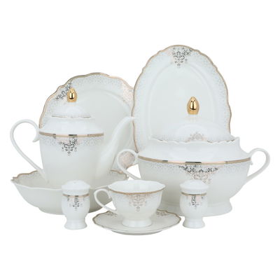 طقم سفرة بورسلان السيف غاليري، نقش فضي، 65 قطعة - أبيض product image 4