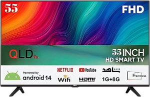 تلفزيون سمارت بدون اطار كيو ال دي، 55 بوصة، 4K UHD، شاشة LED، اندرويد 14، QLDT-55S1 - اسود product image
