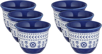 طقم فناجين قهوة عربي سعودي بورسلان السيف غاليري، 6 قطع، زخارف فنية - أبيض أزرق product image 1