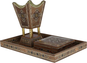 Wooden incense burner set, 3 pieces, geometric patterns - multi-colored product image