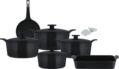 طقم قدور اكستريما جرانيت نيو فلام، 10 قطعة، مسكات يد إضافية - اسود product image 2