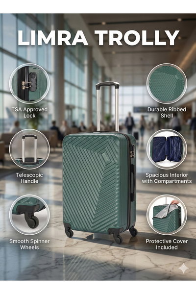 Limra OT-2024 Limra ABS Luggage Set, 3 Sizes, 4 Wheels, 360 Degree Rotating - Green product image 2