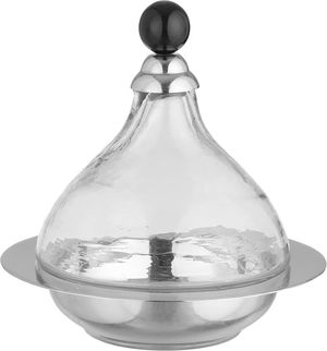 Al Saif Gallery Date tray with stainless steel lid, 15x15x17 cm, round, glass lid - silver and black product image