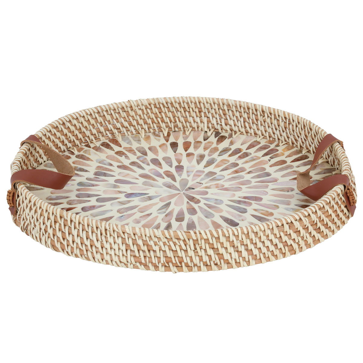 Al Saif Gallery wicker tofareya, 35 x 25 x 4 cm, seashell pattern, leather handle - beige product image 2