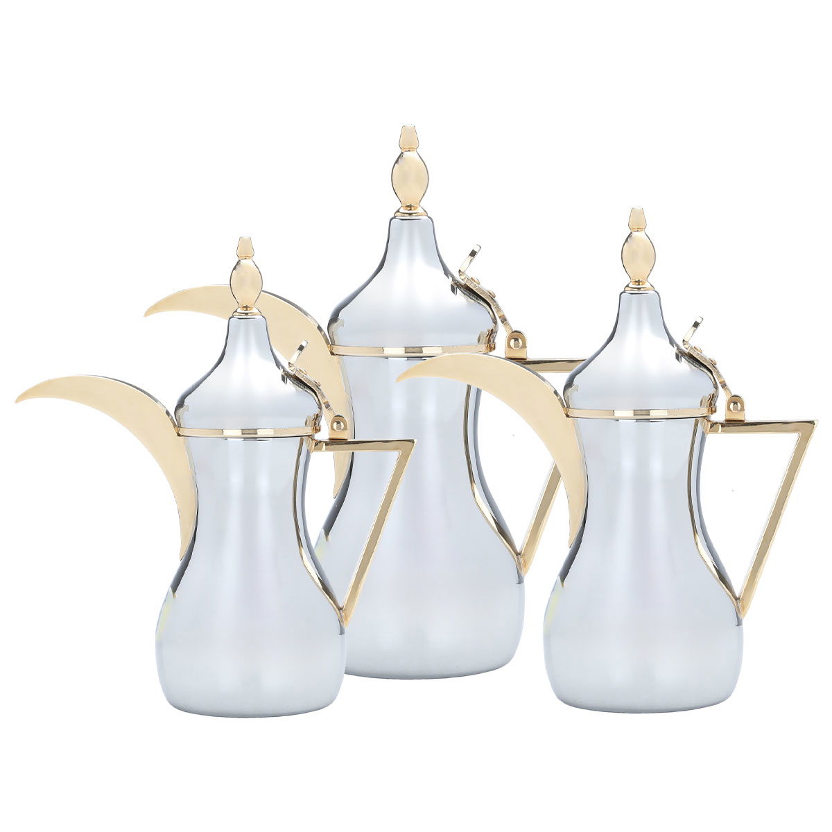 طقم دلال سليمان استيل السيف غاليري، 0.76/0.82/1.14 لتر، يد ذهبي - كروم product image