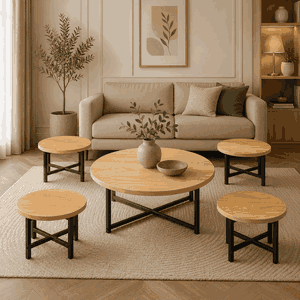 طقم طاولات خشب MDF و معدن، 5 قطع - اسود بني product image
