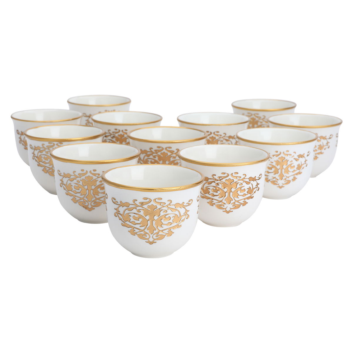 Al Saif Gallery Porcelain Arabic Coffee Cups Set, 12 Pieces, 100 ml, Gold-White Decoration product image 2