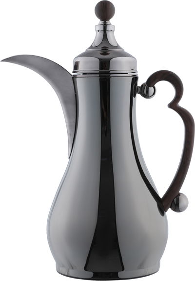 Alsaif Gallery Al-Asalah Thermos Set, 1/1 liter, glass interior, stainless steel exterior, dark wooden handle, press - glossy black product image 2