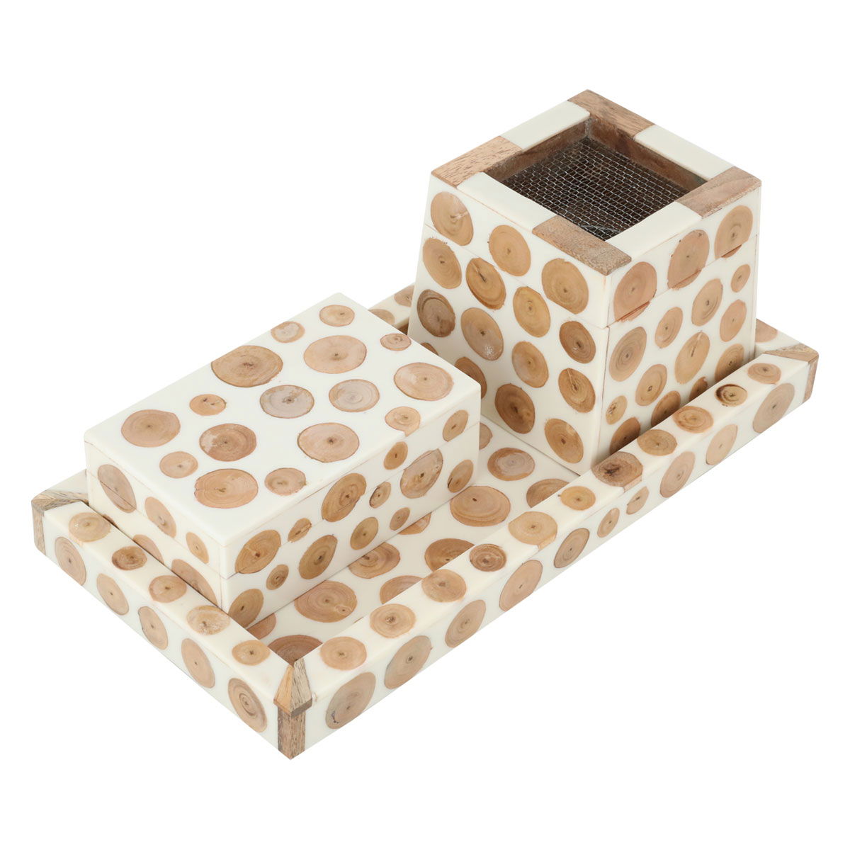 طقم مبخرة خشب السيف غاليري، 3 قطع - بيج ابيض product image