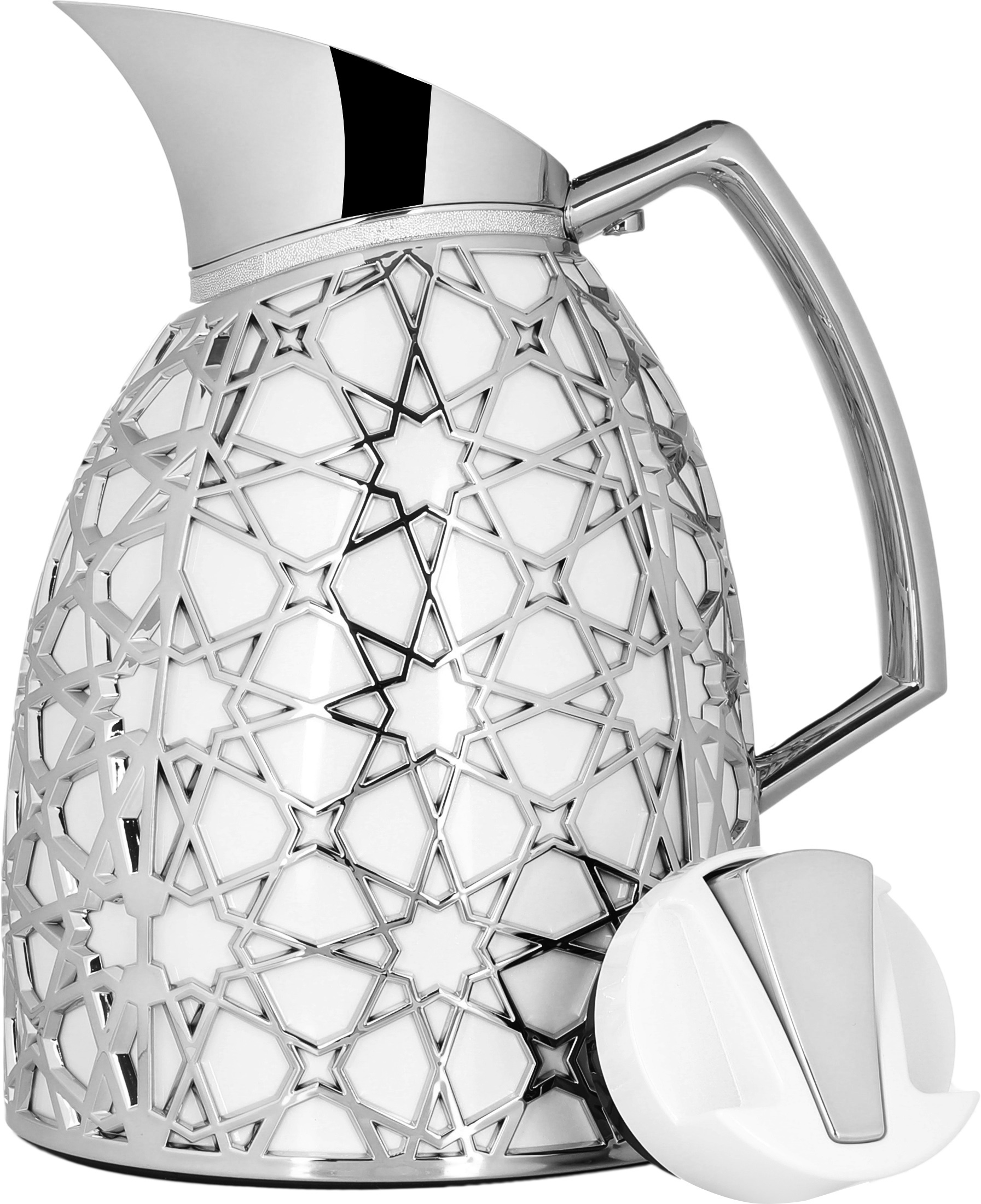 Al Saif Gallery Andalusia thermos set, 0.75/1 liter, Islamic pattern, glass inner case, plastic outer case - white and silver product image 5