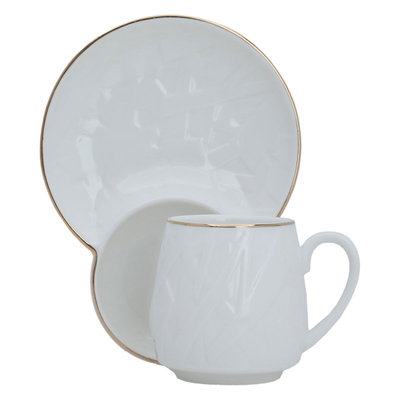 Al Saif Gallery ceramic coffee cup set, 12 pieces, engraved with gold-white script product image 1