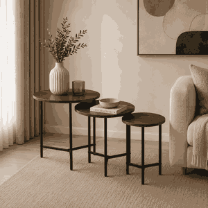 طقم طاولات خشب MDF و معدن، 3 قطع - بني اسود product image