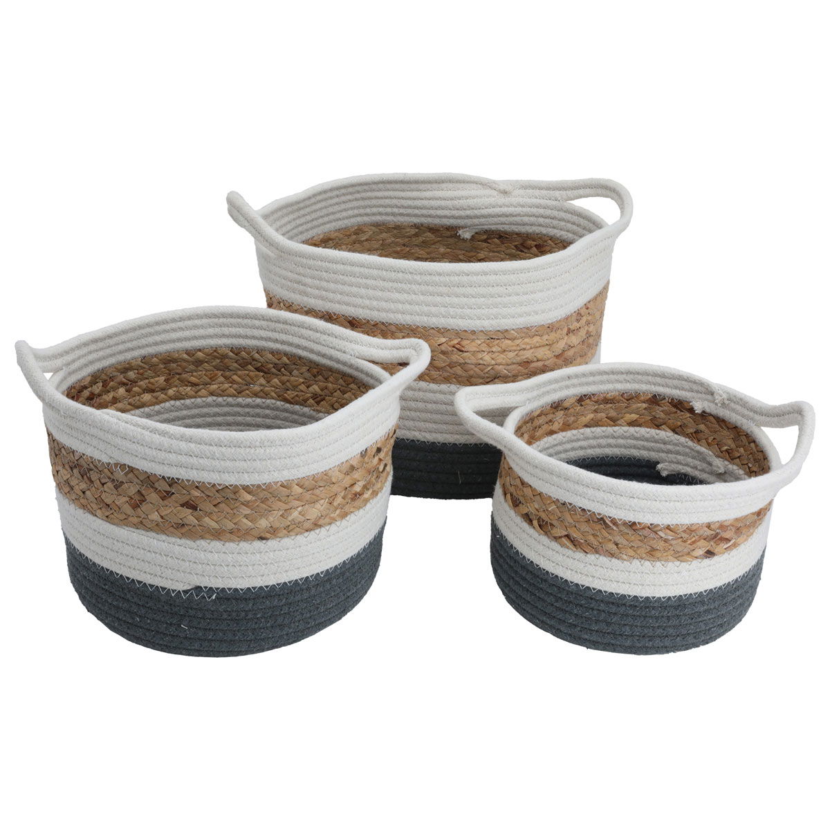 Al Saif Gallery Cotton Baskets Set, 22 x 26 x 32 cm, Round with Handle, 3 Pieces - Colored product image