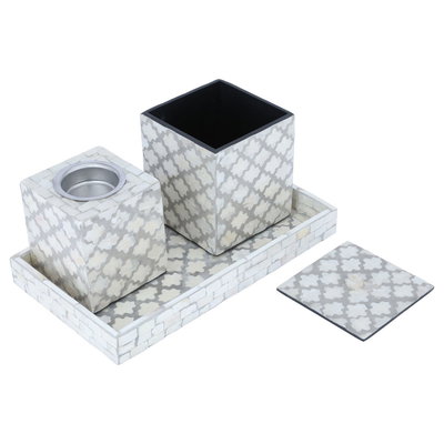 طقم مبخرة رخام السيف غاليري، 3قطع - ابيض رمادي product image 2