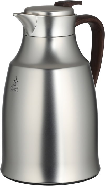 Al Saif Gallery Al-Diriyah Thermos, 1 liter, glass inner container, stainless steel outer casing, push-button - matte dark wood finish product image 4