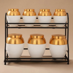 طقم علب بهارات بورسلان السيف غاليري، 8 قطع - ابيض ذهبي product image