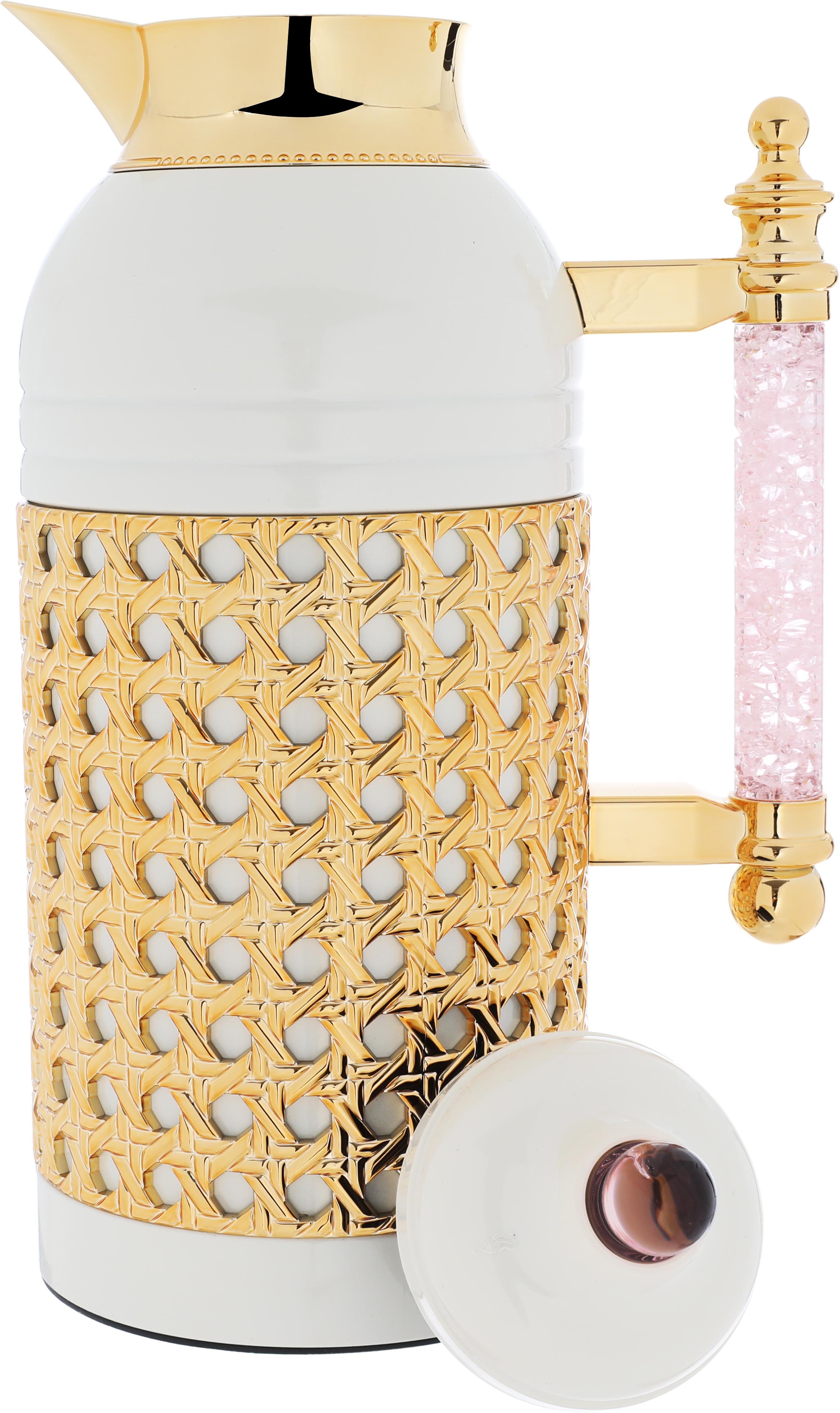 Al Saif Gallery Sarah thermos set, 1 liter, crystal handle, thermal glass inner case, steel outer case - pearl product image 3
