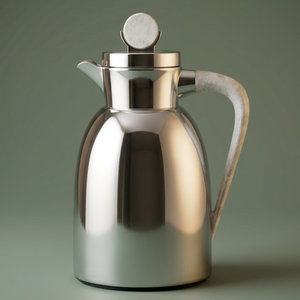 Al Saif Gallery Stainless Steel Yarn Thermos, 1 Liter, Glass Inner Container, Push Button, Marble Handle - Shiny Silver product image