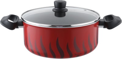 Tefal New Tempo Flame Titanium Coated Saucepan with Handles and Lid, 24cm - Red product image 3