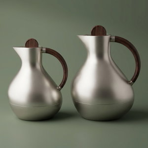 Al Saif Gallery Layal Thermos Set, 0.6/0.9 Liter, 2 Pieces, Glass Interior, Plastic Exterior, Wooden Handle, Push Button - Wooden Silver product image