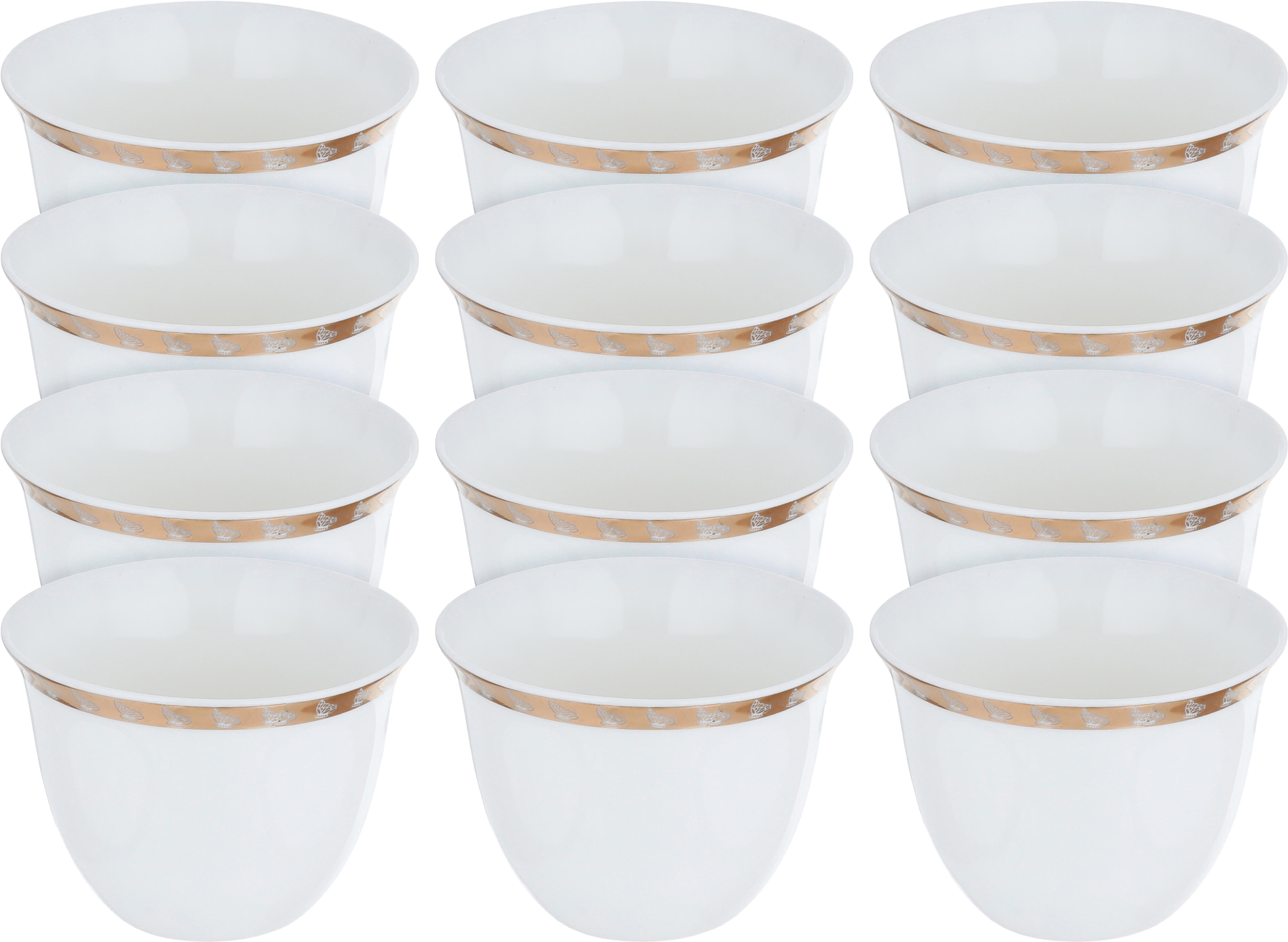 Al Saif Gallery porcelain Arabic coffee cups set, 12 pieces, golden line, butterfly drawing - white product image