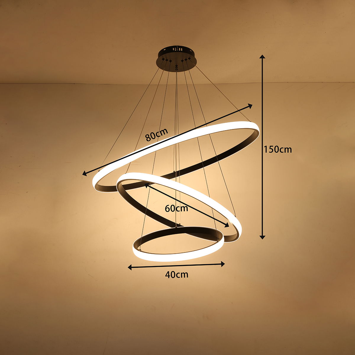 Modern steel Al Saif Gallery chandelier, 40 x 60 x 80 cm, 90 watts - black product image 3
