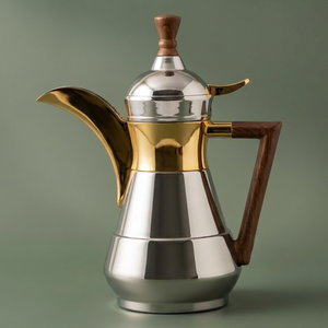 ترمس دلة سليمان 2 السيف غاليري، 0.35 لتر، حافظة داخلية زجاج حراري، حافظة خارجية استيل - فضي ذهبي product image