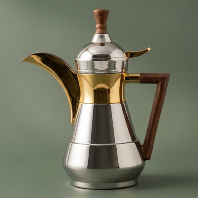 AlSaif Gallery Suleiman 2 Thermos, 0.35 L, Inner Glass, Outer Stainless Steel - Silver Gold product image 1