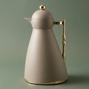 Noor Plastic Glory Thermos, 1 Liter, Glass Inner Container, Pump, Gold Handle - Cappuccino product image