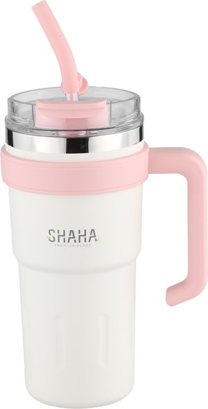 كوب حافظ للحرارة ستانلس استيل شاها، 780 مل، غطاء اكريلك - أبيض وردي product image