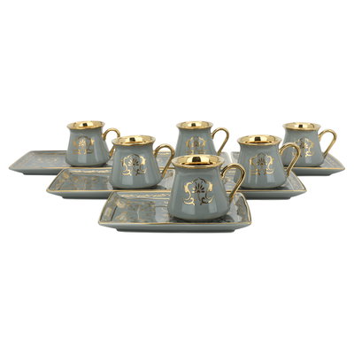 طقم فناجين قهوة تركي مع صحون بورسلان السيف غاليري، 12 قطعة - رمادي product image 3