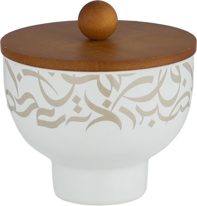 طقم زبادي بغطاء بورسلان ون مور، 35.5x12x1 سم، صينية خشب، 4 قطع، قاعدة - أبيض خشبي product image 4