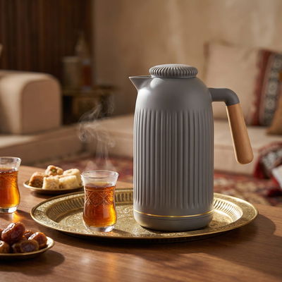 ترمس جايدا تايملس، 1 لتر، يد خشب، حافظة داخلية زجاج حراري - رمادي غامق product image 2