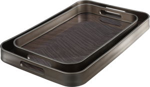 Al Saif Gallery Wooden Tray Set, Rectangular, 2 Pieces - Silver Brown product image