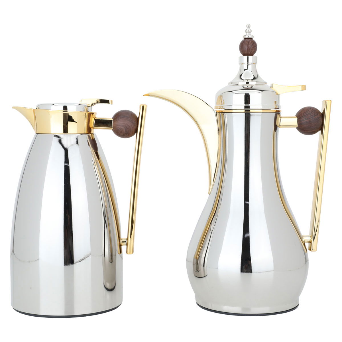 Al Saif Gallery Alaa thermos set, 1 liter, wooden handle, thermal glass inner case, steel outer case - silver product image