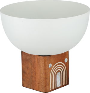 وعاء تقديم ستانلس استيل السيف غاليري، 15.5x15.5x13.5 سم، قاعدة خشب - كريمي خشبي product image 2