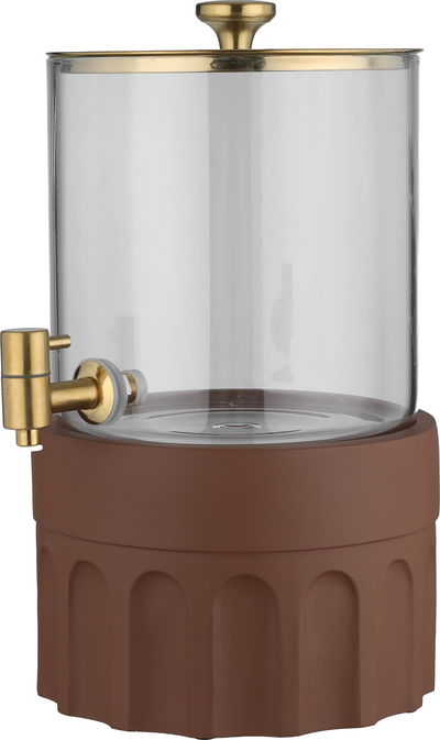 موزع مشروبات فخار السيف غاليري، 22x22x35 سم، وعاء زجاج، قاعدة فخار - بني product image 2