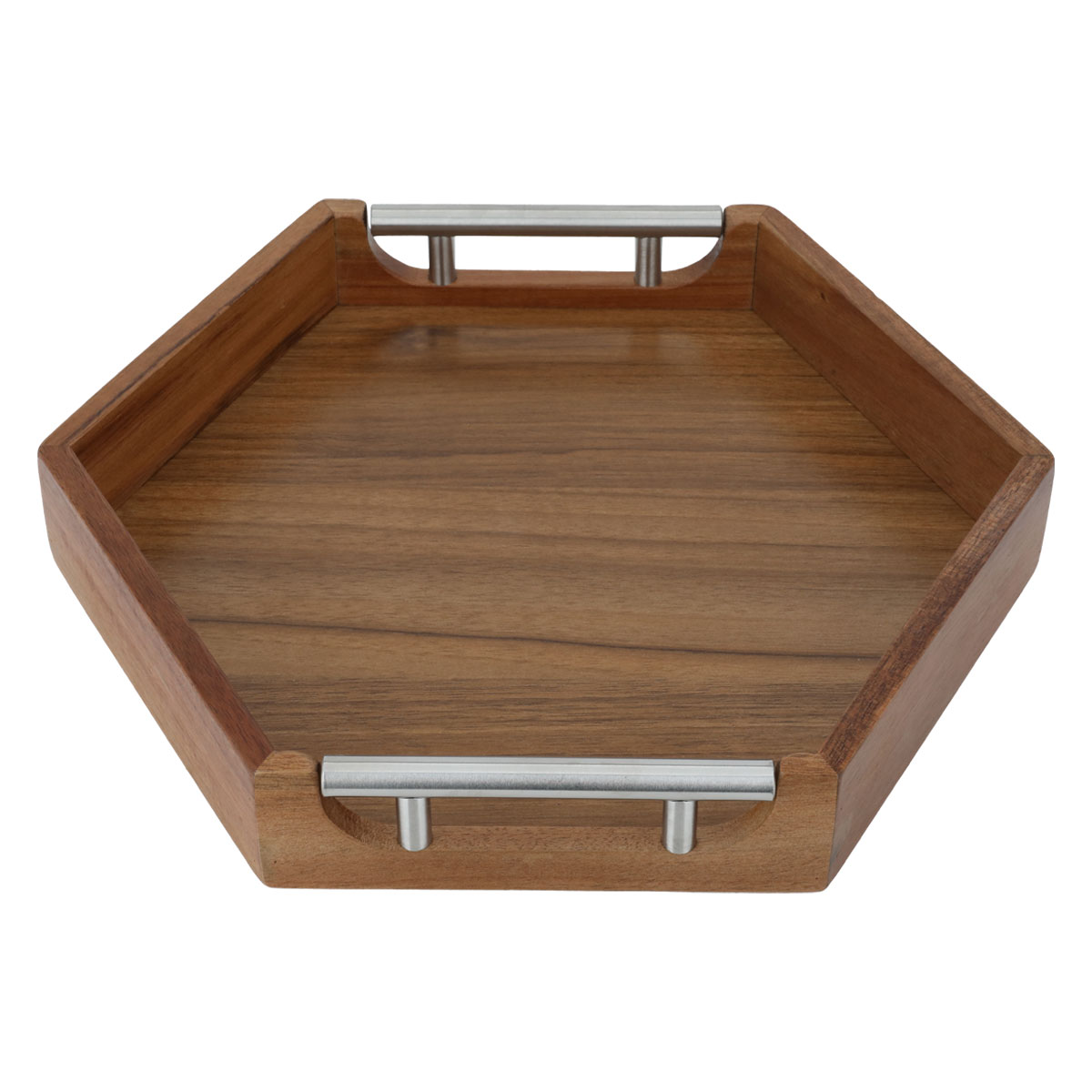 Al Saif Gallery wood serving tofir, 4.8 x 28.8 x 33 cm, steel handle, hexagonal - brown product image 2