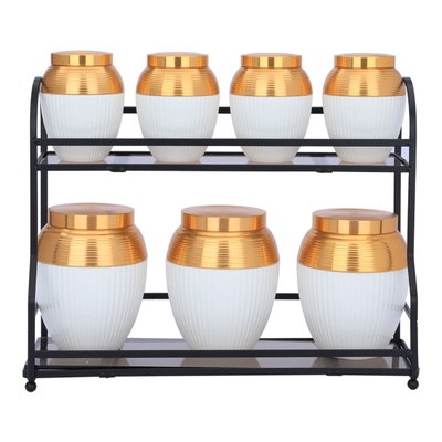 Al Saif Gallery Porcelain Spice Boxes Set, 8 Pieces - White Golden product image 2
