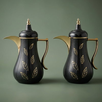 طقم ترامس سلمى السيف غاليري، 1/1 لتر، نقش ذهبي، قطعتين، حافظة داخلية زجاج حراري - أسود product image 1