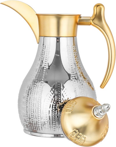 Al Saif Gallery Haila Thermos Set, 2 pieces, 1.2/1.2 liter, stainless steel inner container, embossed, gold-silver mouth product image 5