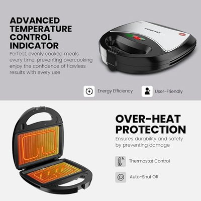 صانعة سندوتشات نيكاي، 750 واط، 3 الواح، Ngt323D - اسود product image 4